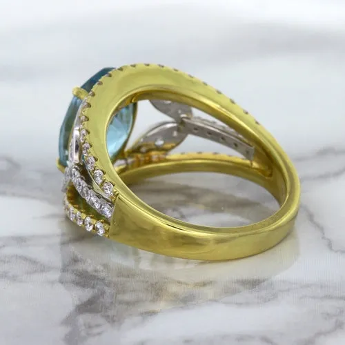 5.29ct Oval Blue Zircon Ring with Diamond Accents in 18K Yellow Gold
