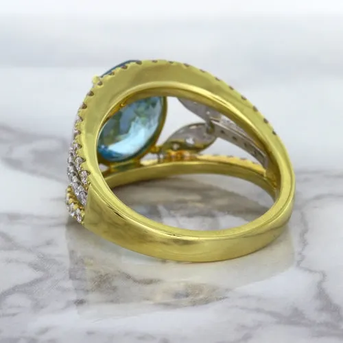 5.29ct Oval Blue Zircon Ring with Diamond Accents in 18K Yellow Gold