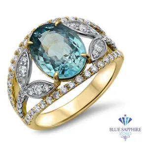 5.29ct Oval Blue Zircon Ring with Diamond Accents in 18K Yellow Gold