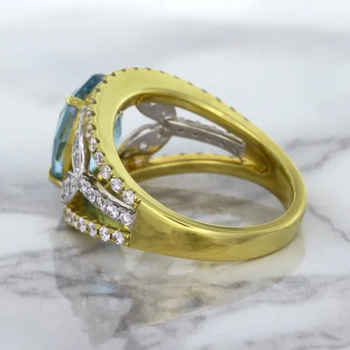 5.29ct Oval Blue Zircon Ring with Diamond Accents in 18K Yellow Gold
