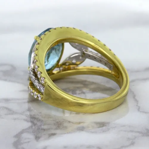 5.29ct Oval Blue Zircon Ring with Diamond Accents in 18K Yellow Gold