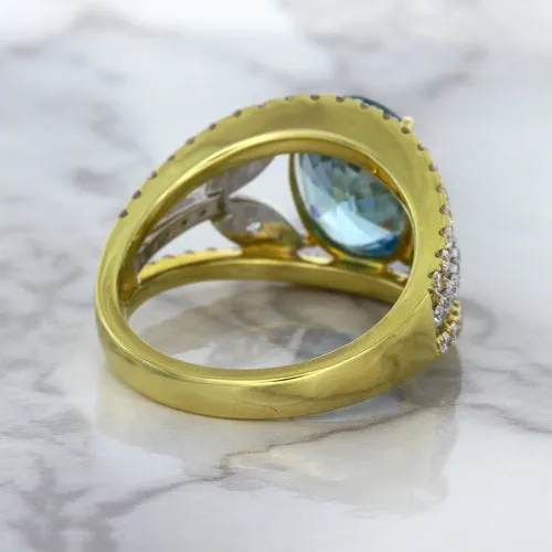 5.29ct Oval Blue Zircon Ring with Diamond Accents in 18K Yellow Gold