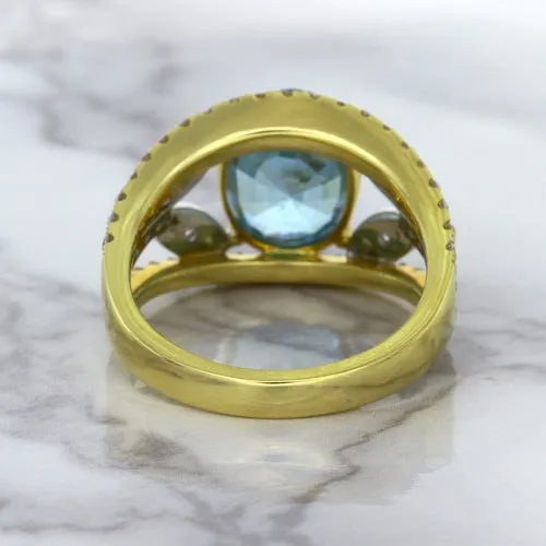 5.29ct Oval Blue Zircon Ring with Diamond Accents in 18K Yellow Gold