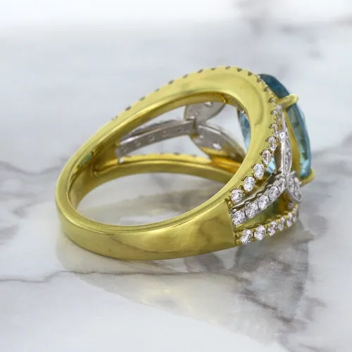 5.29ct Oval Blue Zircon Ring with Diamond Accents in 18K Yellow Gold