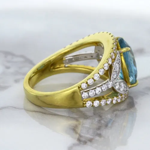 5.29ct Oval Blue Zircon Ring with Diamond Accents in 18K Yellow Gold