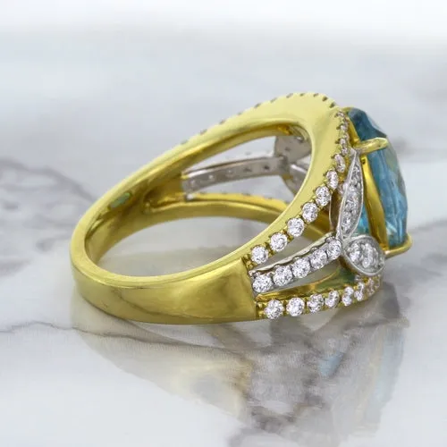 5.29ct Oval Blue Zircon Ring with Diamond Accents in 18K Yellow Gold