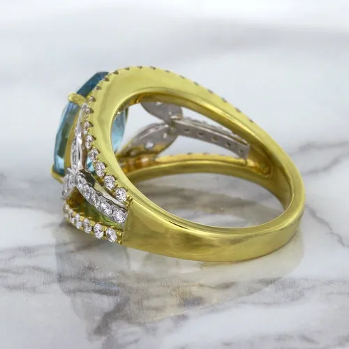 5.29ct Oval Blue Zircon Ring with Diamond Accents in 18K Yellow Gold
