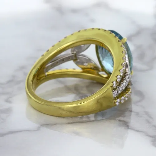 5.29ct Oval Blue Zircon Ring with Diamond Accents in 18K Yellow Gold
