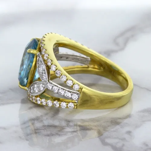5.29ct Oval Blue Zircon Ring with Diamond Accents in 18K Yellow Gold