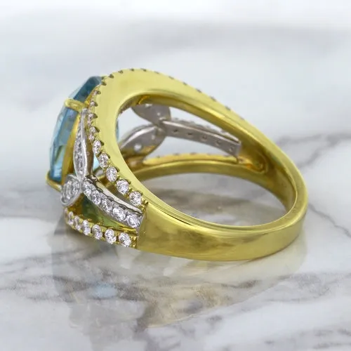 5.29ct Oval Blue Zircon Ring with Diamond Accents in 18K Yellow Gold