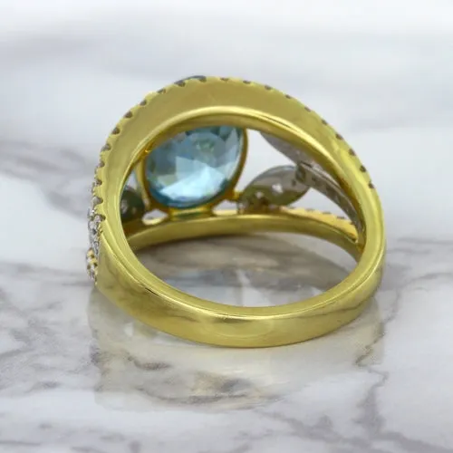 5.29ct Oval Blue Zircon Ring with Diamond Accents in 18K Yellow Gold
