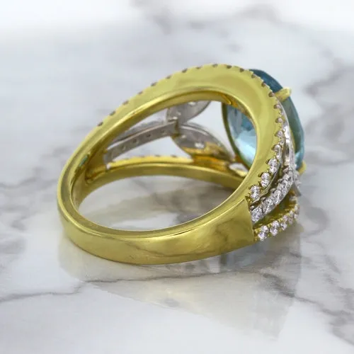 5.29ct Oval Blue Zircon Ring with Diamond Accents in 18K Yellow Gold
