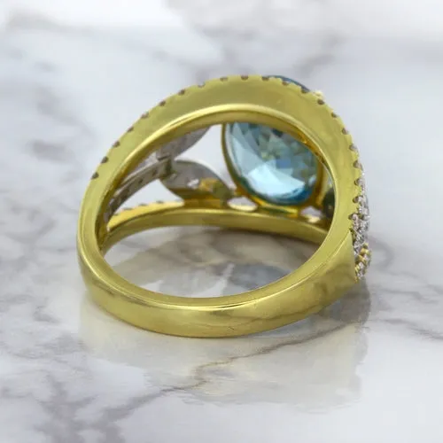 5.29ct Oval Blue Zircon Ring with Diamond Accents in 18K Yellow Gold