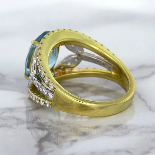 5.29ct Oval Blue Zircon Ring with Diamond Accents in 18K Yellow Gold