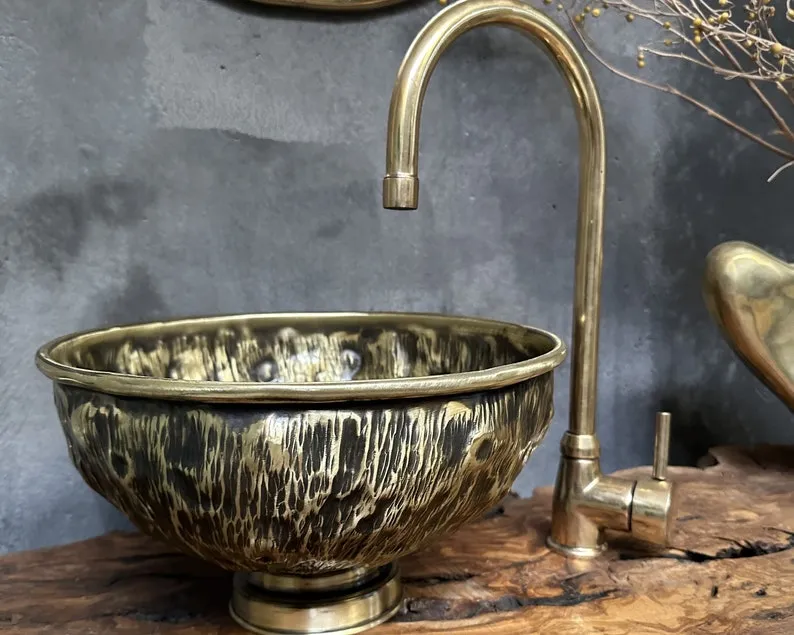 Antique Brass Bathroom Vessel Sink – Classic Elegance for Your Bathroom