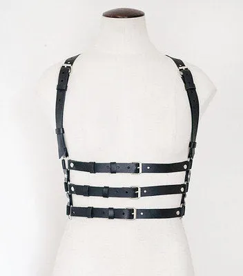 Black PU Underbust Buckle Harness