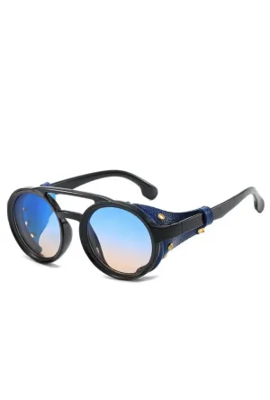 Blue Steampunk Glasses with Faux Leather Rivet Details