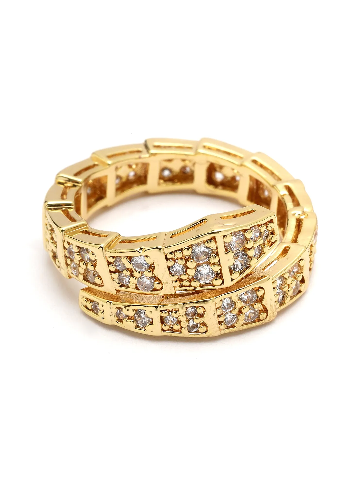 Bohey by KARATCART Gold Plated Cubic Zirconia Studded Snake Design Women's Finger Ring