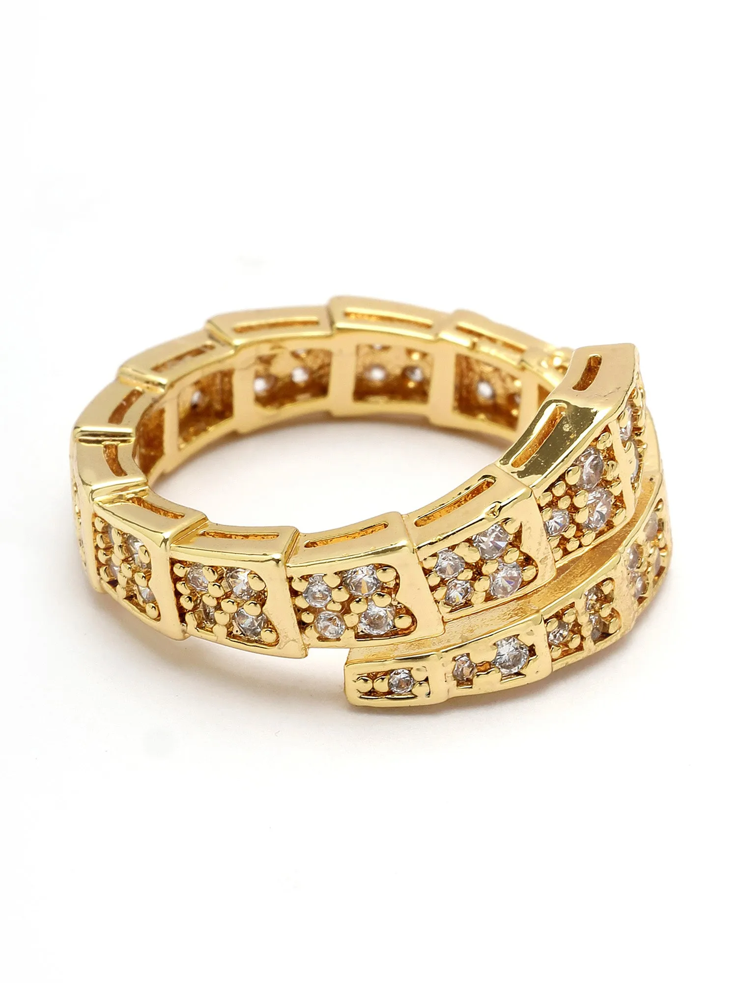 Bohey by KARATCART Gold Plated Cubic Zirconia Studded Snake Design Women's Finger Ring