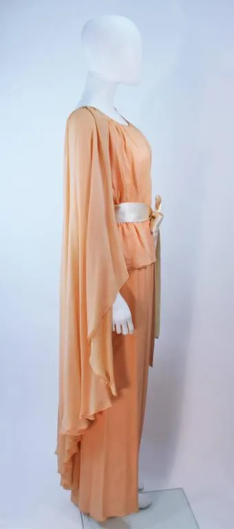 BONWIT TELLER Peach & Apricot Hue Cape Gown Size 4