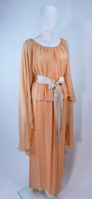BONWIT TELLER Peach & Apricot Hue Cape Gown Size 4