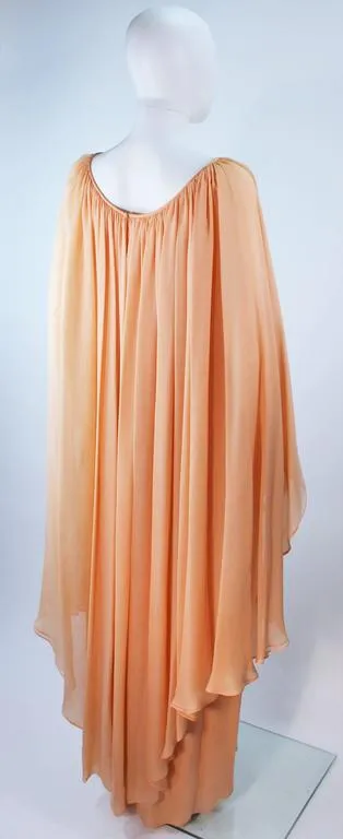 BONWIT TELLER Peach & Apricot Hue Cape Gown Size 4