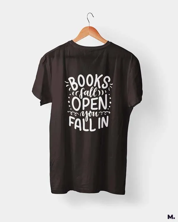 Books fall open, you fall in printed t shirts