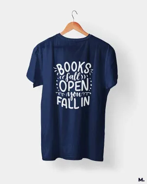 Books fall open, you fall in printed t shirts
