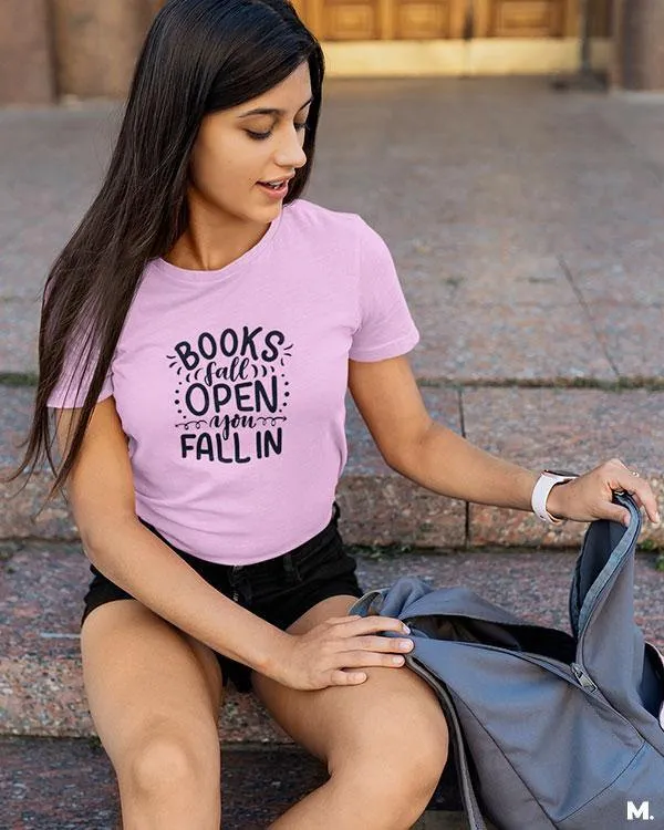Books fall open, you fall in printed t shirts