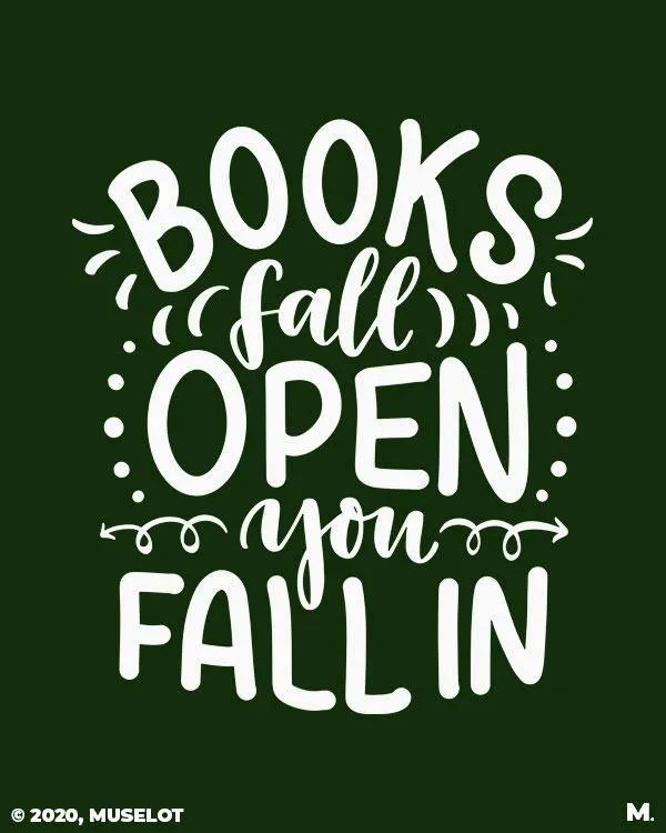 Books fall open, you fall in printed t shirts