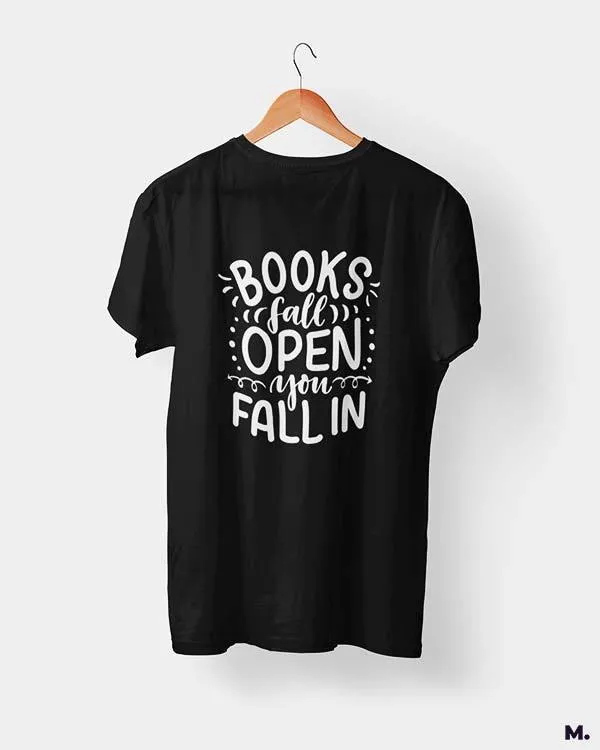 Books fall open, you fall in printed t shirts
