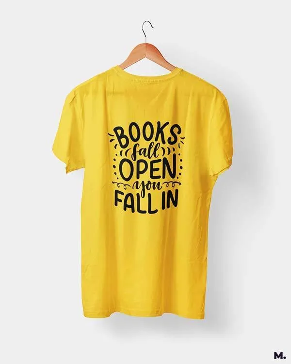 Books fall open, you fall in printed t shirts