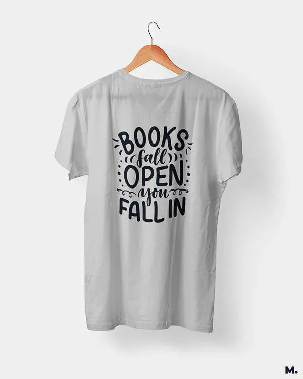 Books fall open, you fall in printed t shirts