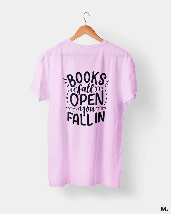 Books fall open, you fall in printed t shirts