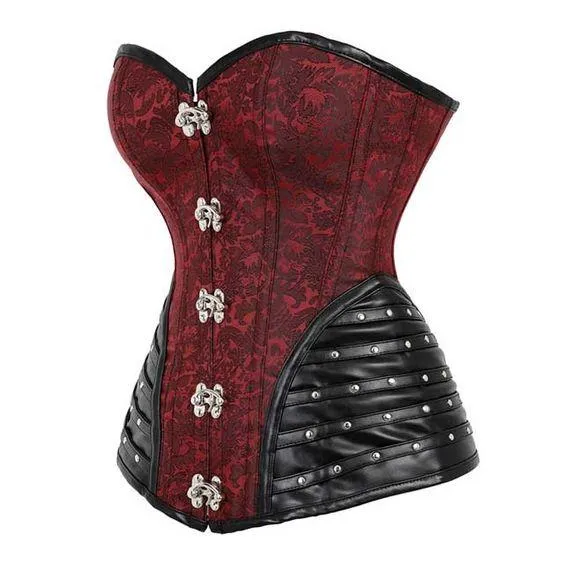 Brakni Leather Trim Steel Boned Brocade Steampunk Corset