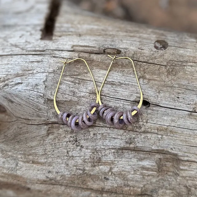 Brass hoop earrings with glass loops