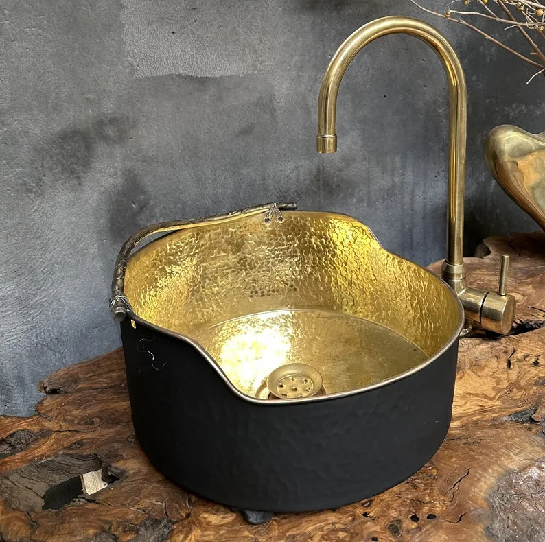 Brass Round Vessel Sink – Black Bathroom Sink Above Counter Bowl