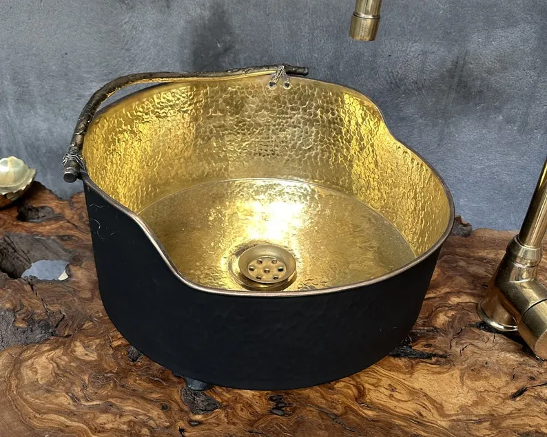 Brass Round Vessel Sink – Black Bathroom Sink Above Counter Bowl