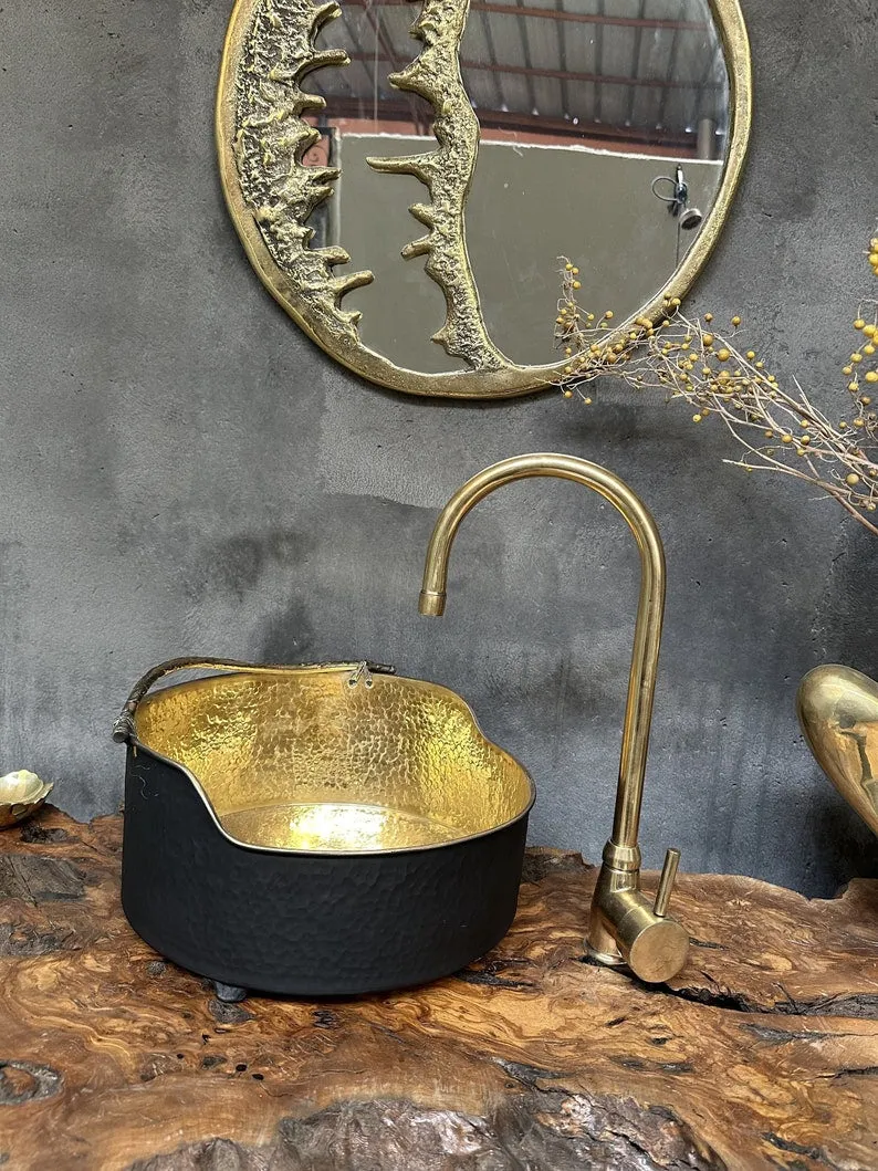 Brass Round Vessel Sink – Black Bathroom Sink Above Counter Bowl