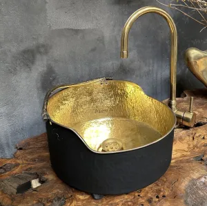 Brass Round Vessel Sink – Black Bathroom Sink Above Counter Bowl
