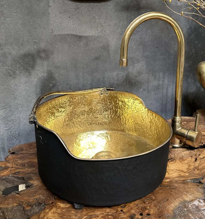 Brass Round Vessel Sink – Black Bathroom Sink Above Counter Bowl