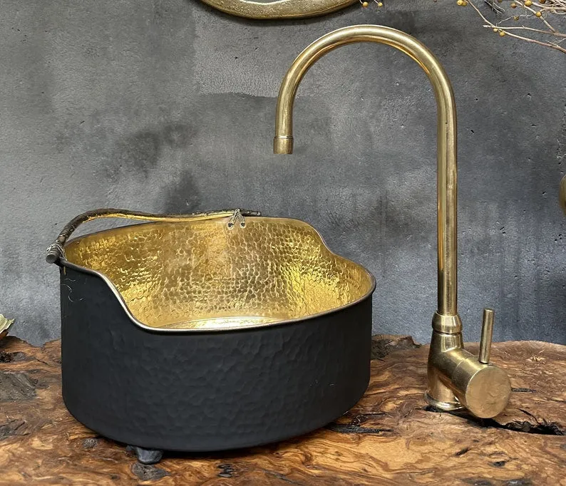 Brass Round Vessel Sink – Black Bathroom Sink Above Counter Bowl