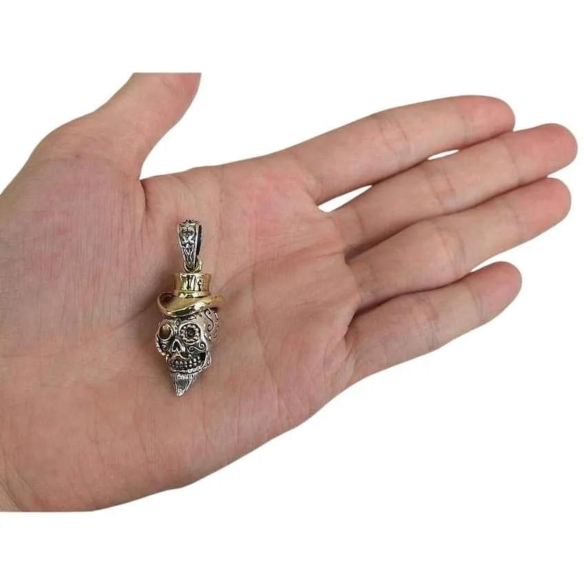 Brass Steampunk 925 Sterling Silver Skull Pendant