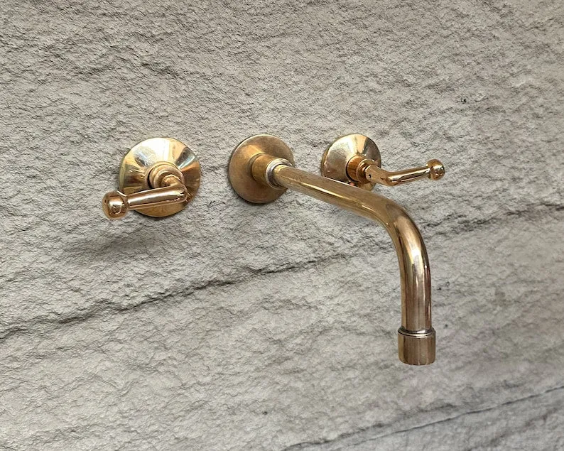 Brass Wall Mount Bathroom Faucet With Lever Handles