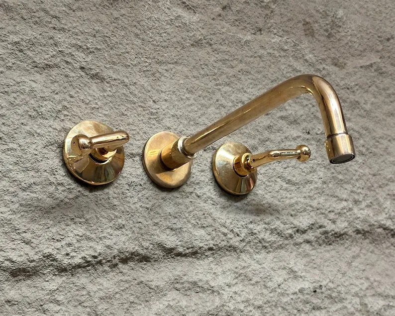 Brass Wall Mount Bathroom Faucet With Lever Handles