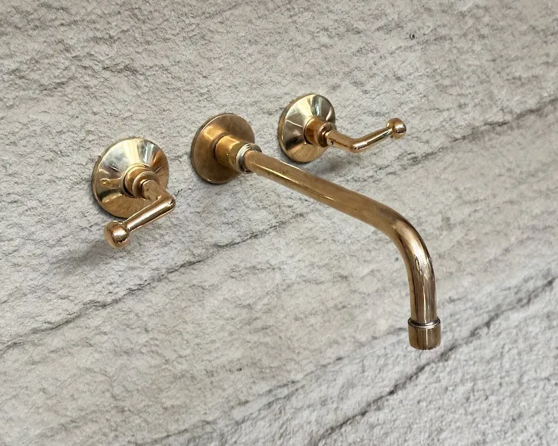 Brass Wall Mount Bathroom Faucet With Lever Handles