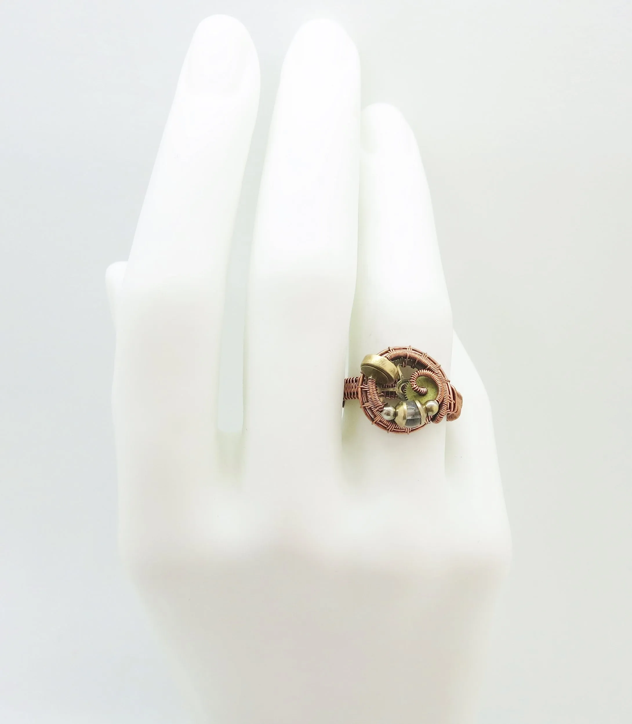 Bronze Adjustable Steampunk Ring with Custom Gemstone