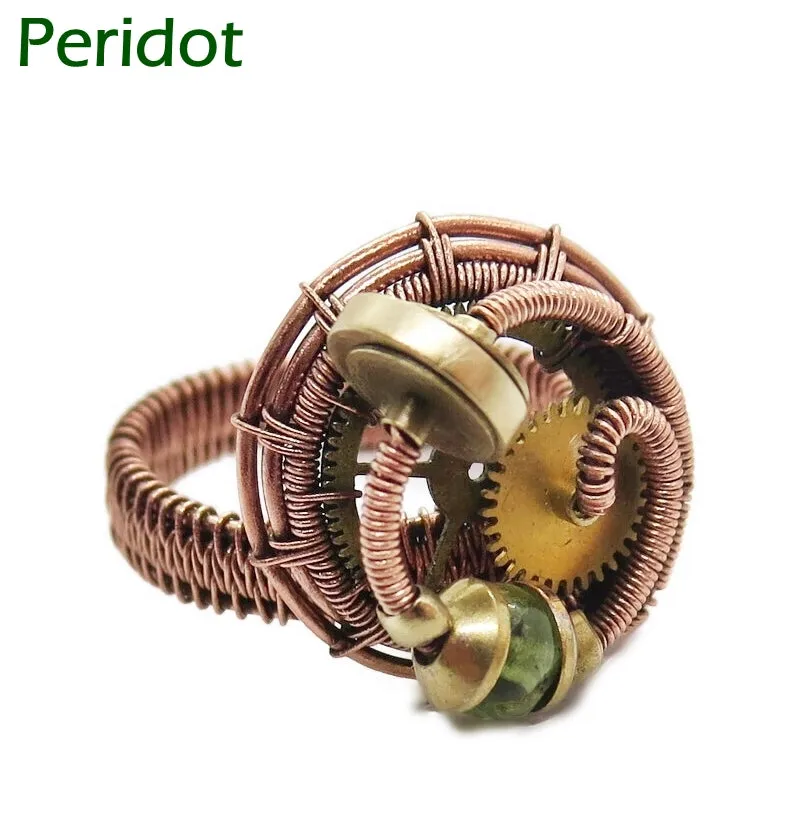 Bronze Adjustable Steampunk Ring with Custom Gemstone