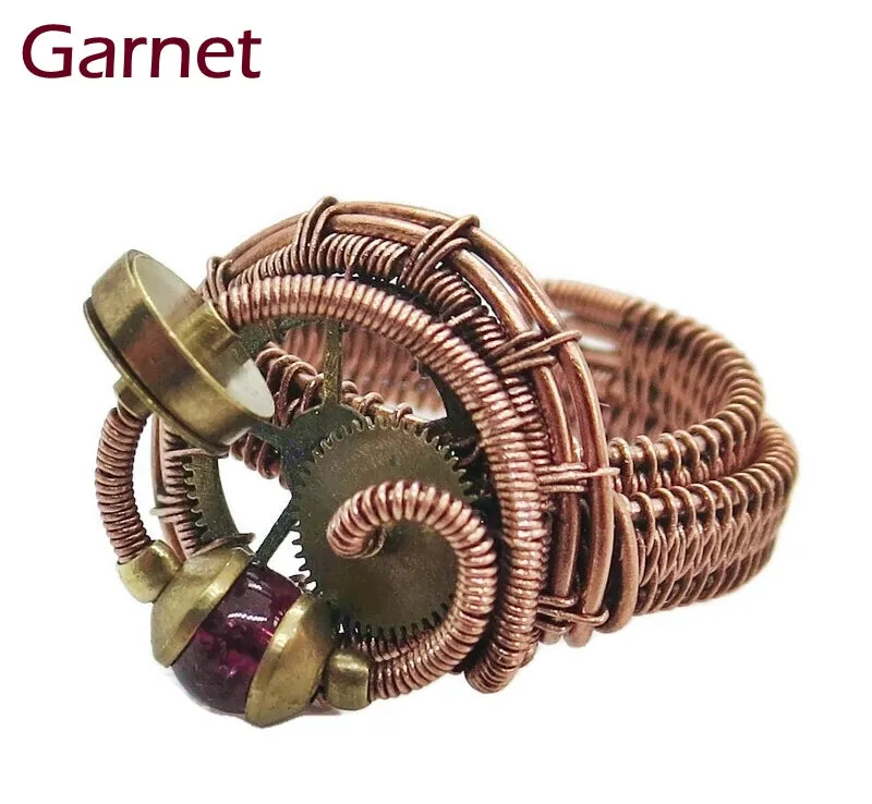 Bronze Adjustable Steampunk Ring with Custom Gemstone