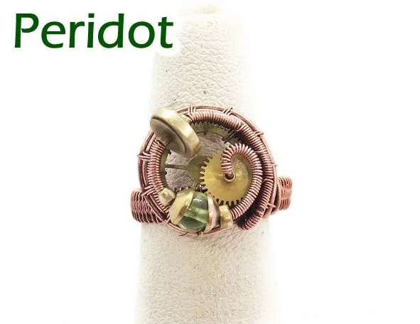 Bronze Adjustable Steampunk Ring with Custom Gemstone